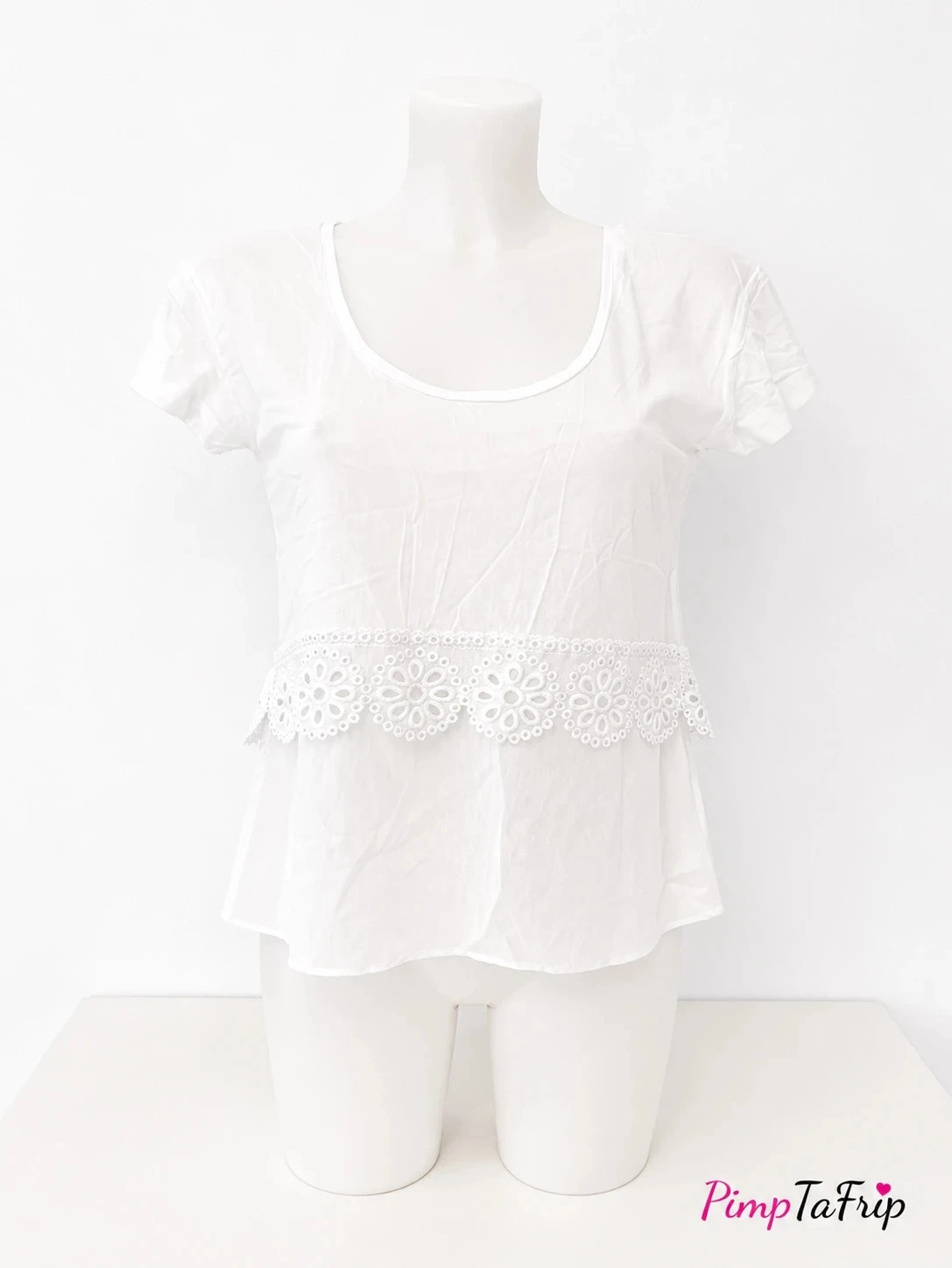 Blouse blanche femme avec dentelle brodée – Style bohème – Taille unique